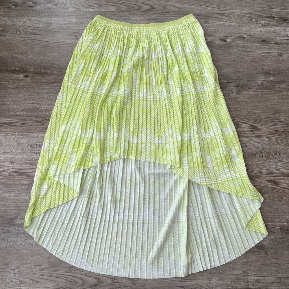 American Eagle Hi Low Tribal Print Skirt Womens Medium Neon Green Pleated New